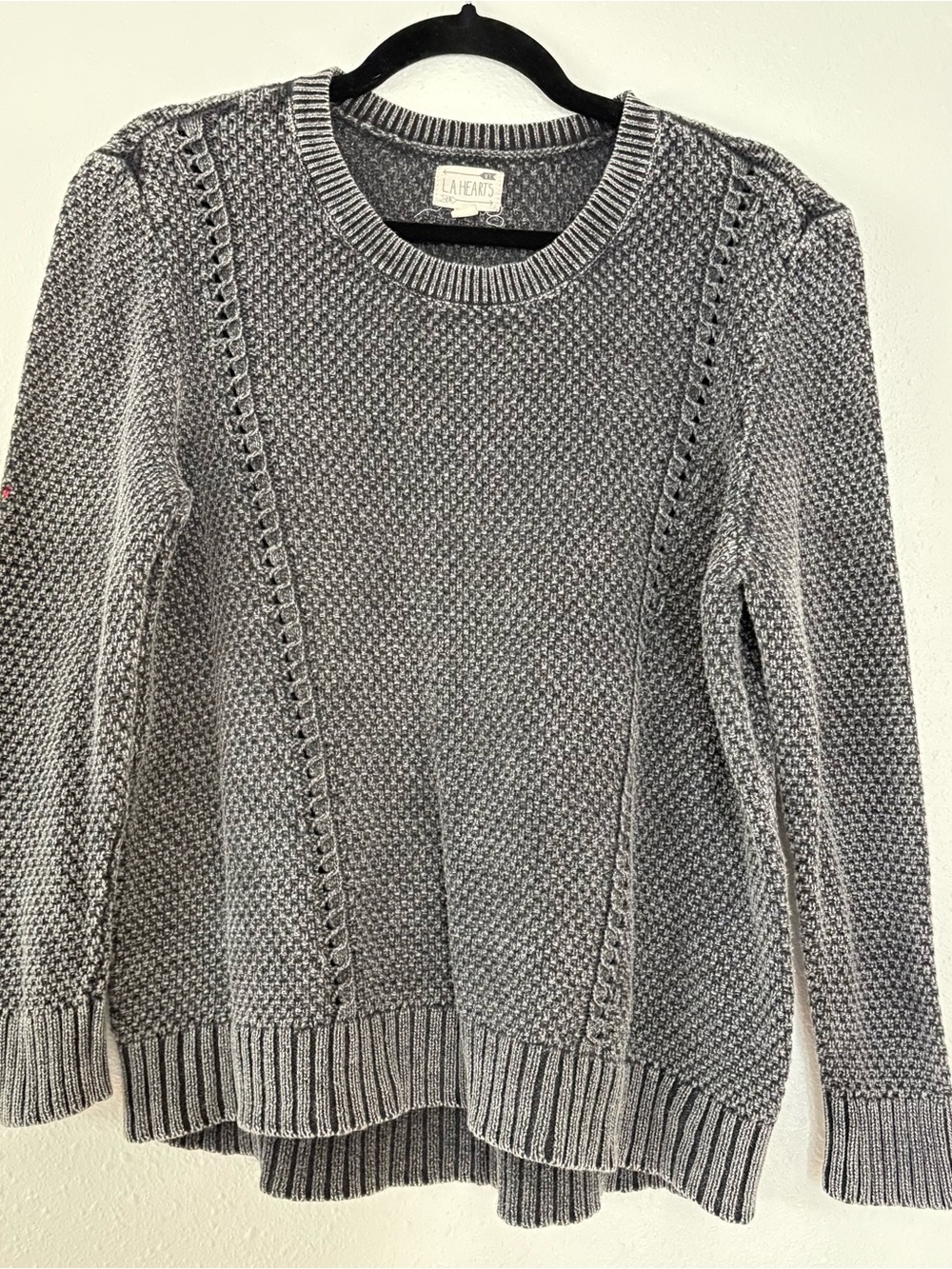La Hearts Dark Gray Black Textured Sweater
